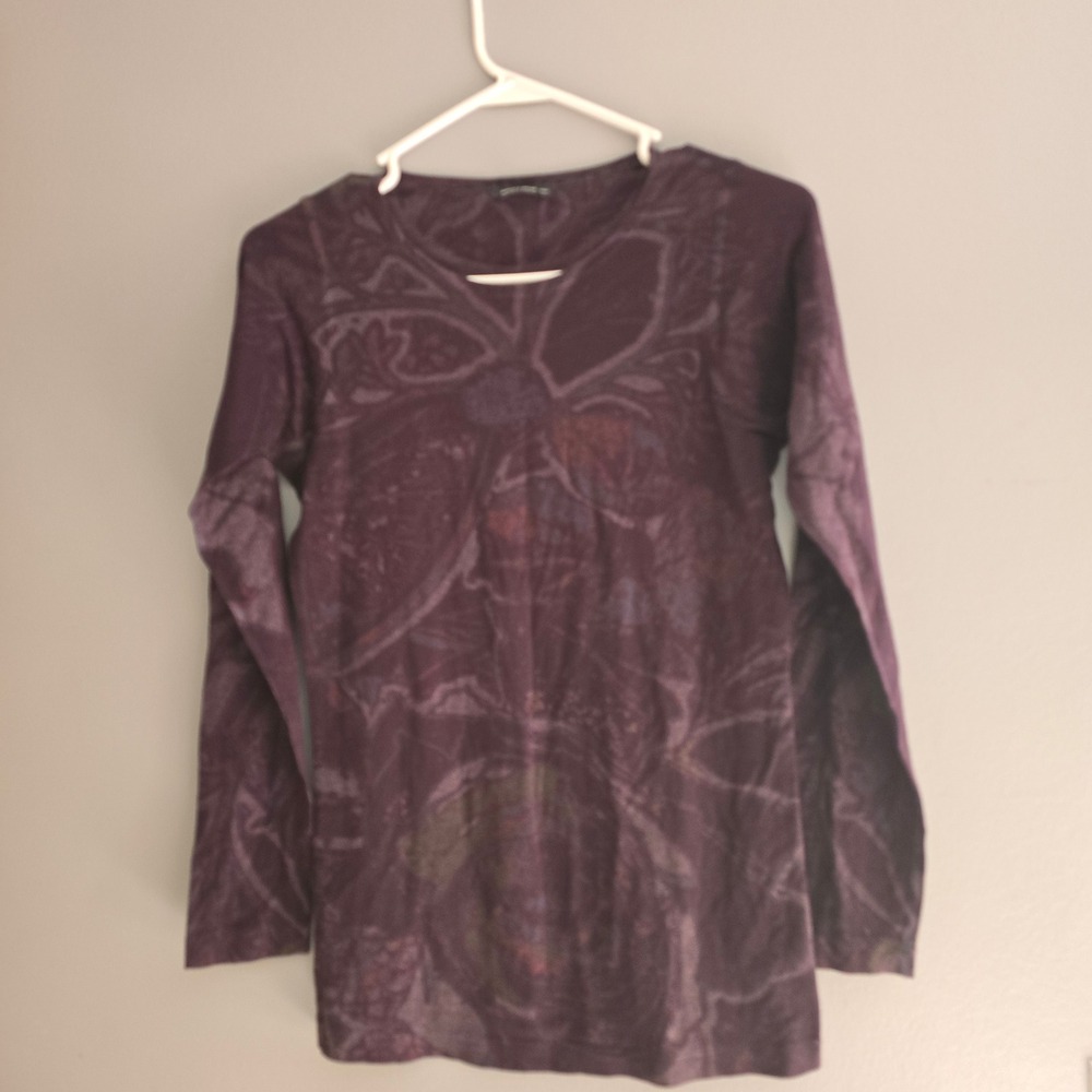 Nally & Millie Purple Floral Burnout Print Long Sleeve Top Medium USA Made